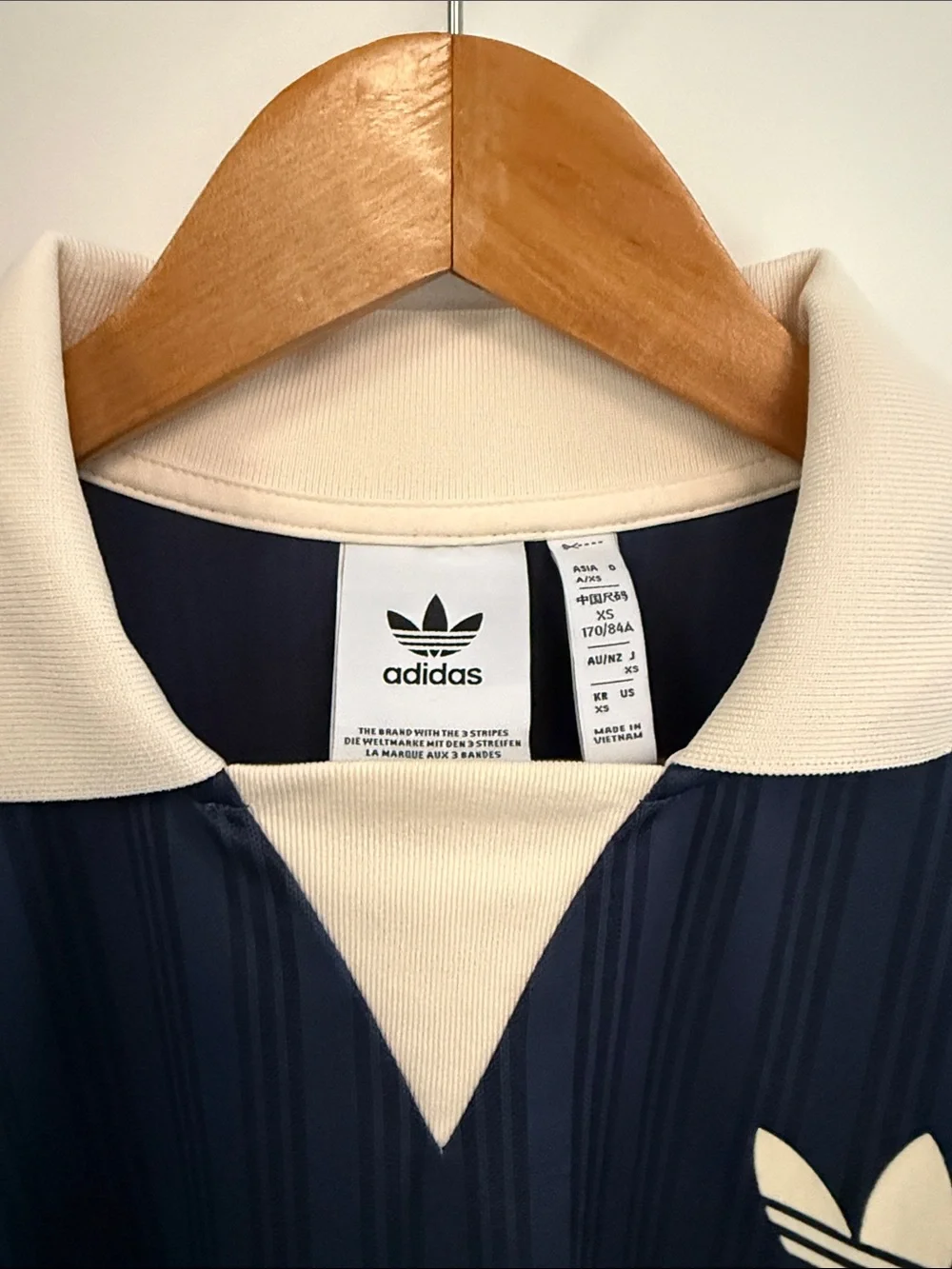 adidas Navy and Cream Trefoil Striped Polo Shirt